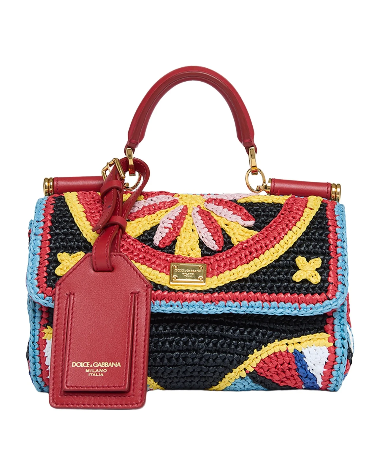 Dolce & Gabbana My Sicily Mini Floral Woven Crossbody Bag