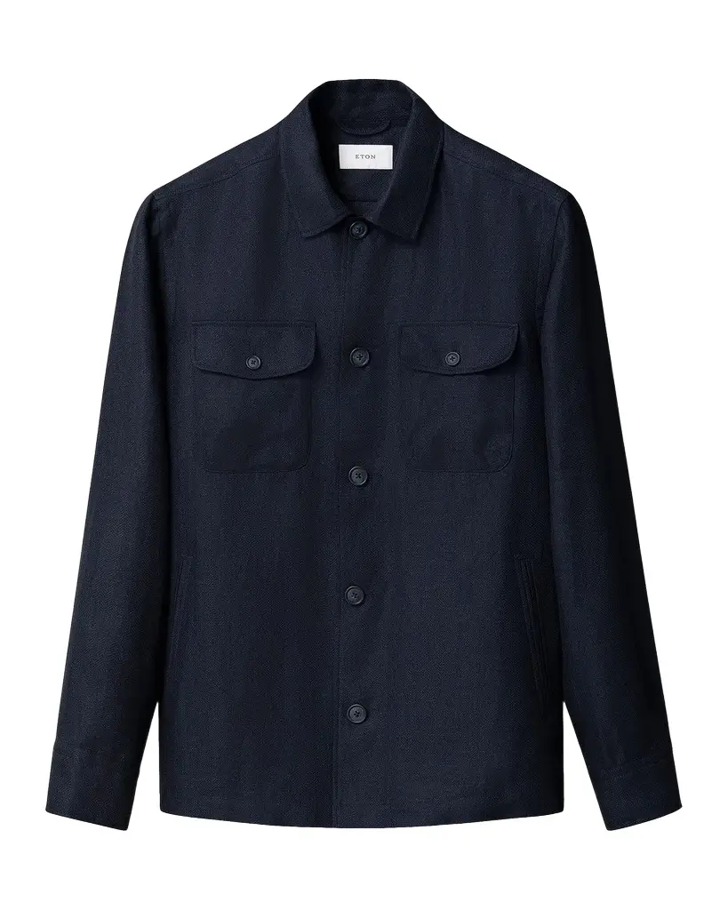 Eton Men's Herringbone Linen and Lyocell Overshirt | Image 1 Eton Men's Herringbone Linen and Lyocell Overshirt | Image 1
