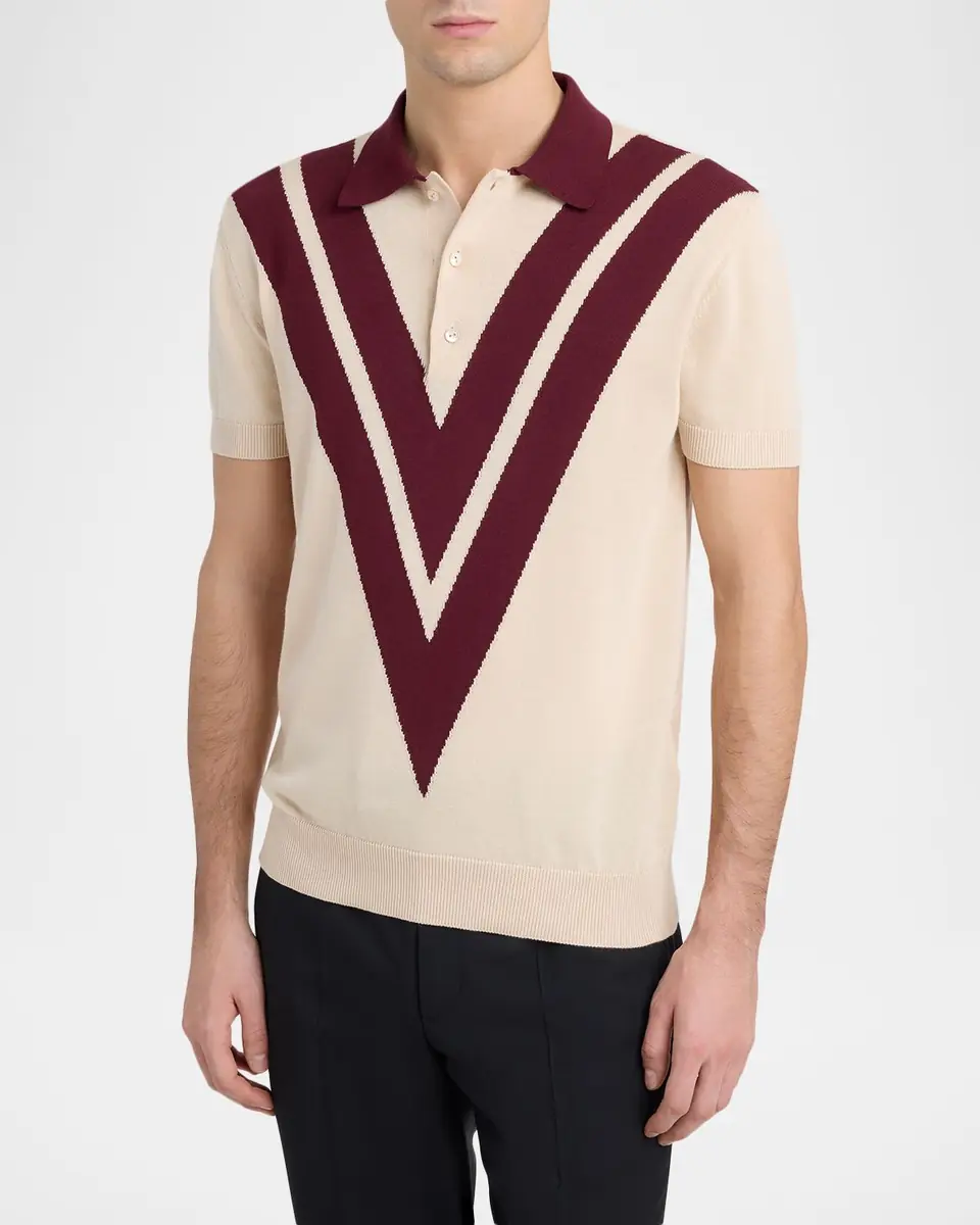 Valentino Garavani Men's Inlaid V Cotton Knit Polo Shirt | Thumbnail 3