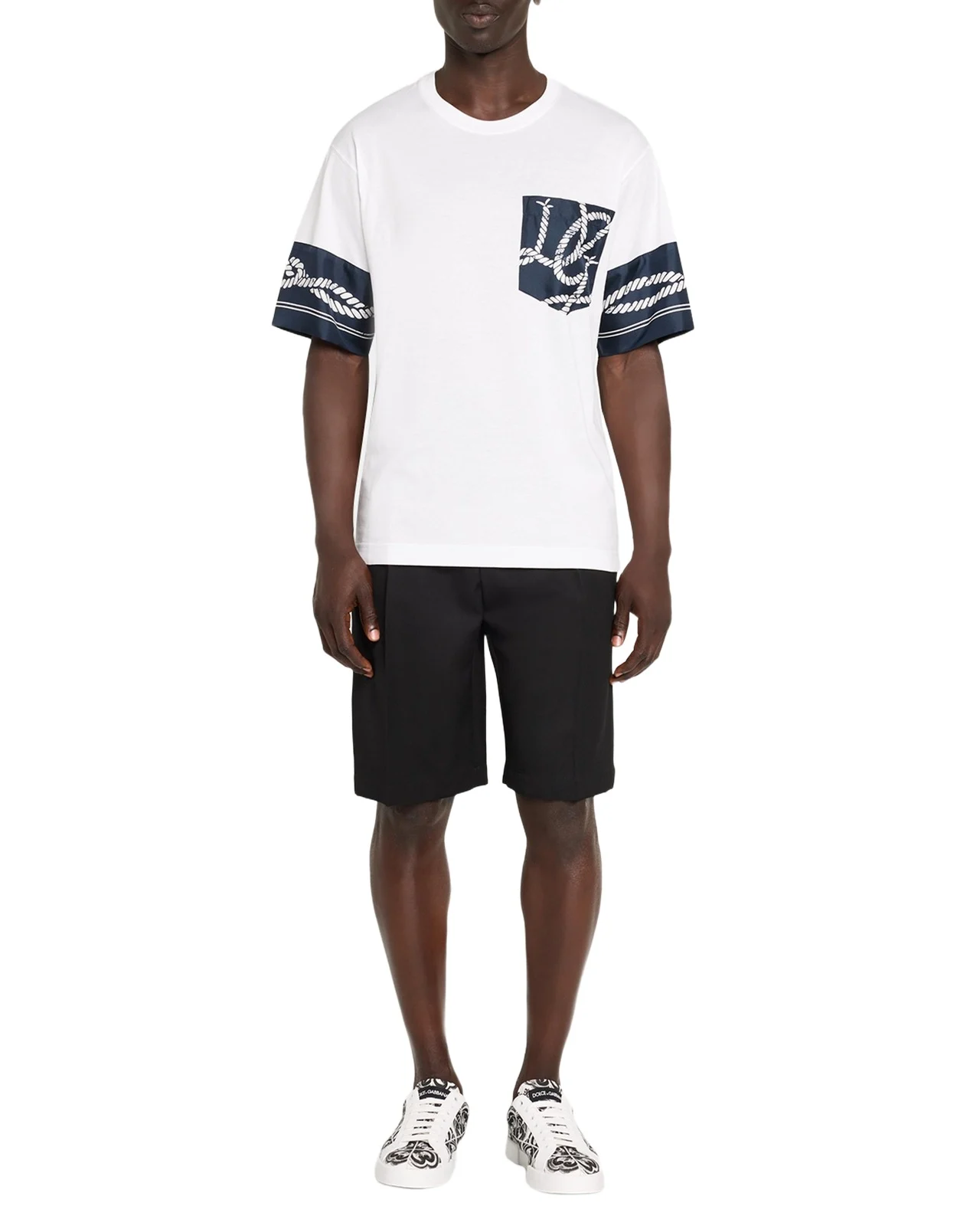 Men's Cotton T-Shirt with Silk Marina-Trim