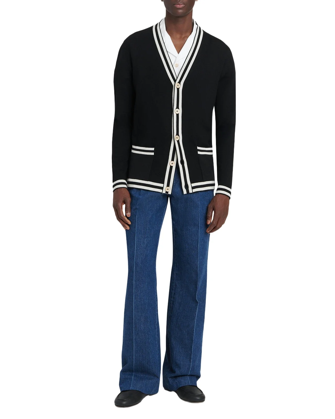 Men's Wool Knit Cardigan with Micro-VLogo
