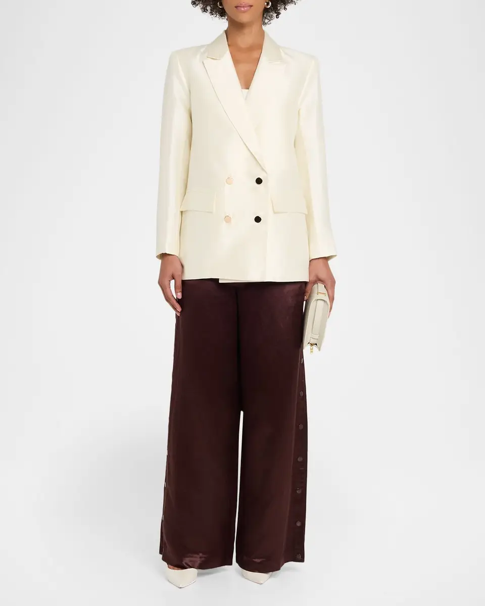CYNTHIA ROWLEY Double-Breasted Silk-Wool Jacket | Thumbnail 2 CYNTHIA ROWLEY Double-Breasted Silk-Wool Jacket | Thumbnail 2