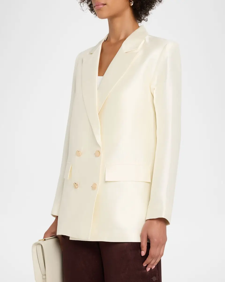CYNTHIA ROWLEY Double-Breasted Silk-Wool Jacket | Thumbnail 4 CYNTHIA ROWLEY Double-Breasted Silk-Wool Jacket | Thumbnail 4