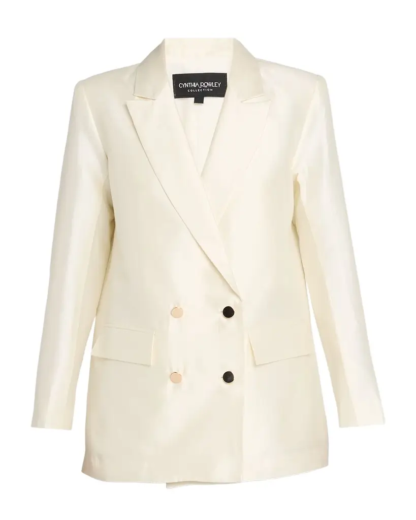 CYNTHIA ROWLEY Double-Breasted Silk-Wool Jacket | Image 1 CYNTHIA ROWLEY Double-Breasted Silk-Wool Jacket | Image 1