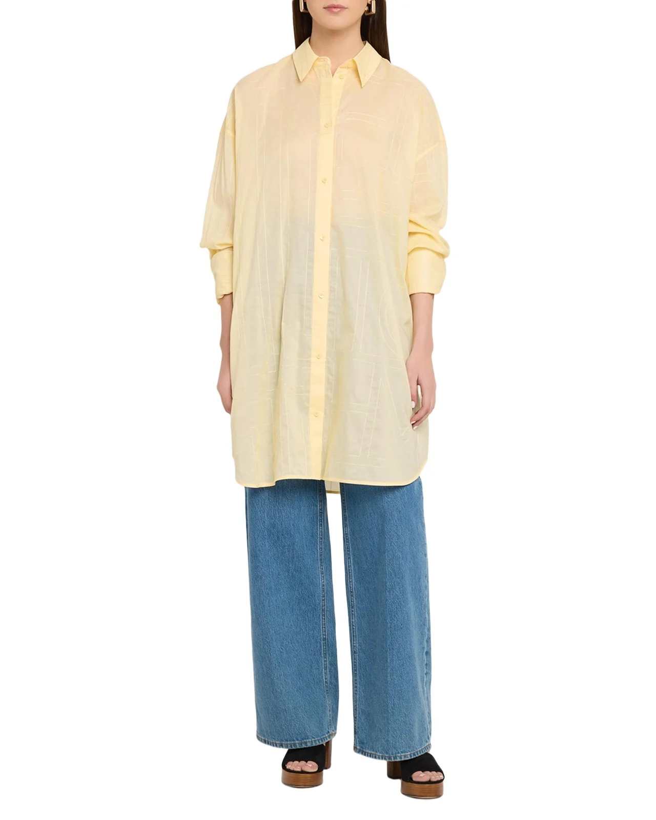 TOTEME Monogram Embroidered Cotton Long Summer Shirt