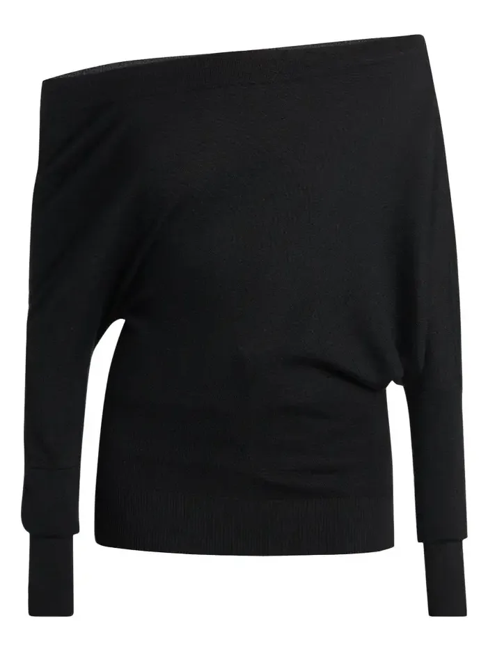 Wool-Silk Asymmetric Off-Shoulder Sweater