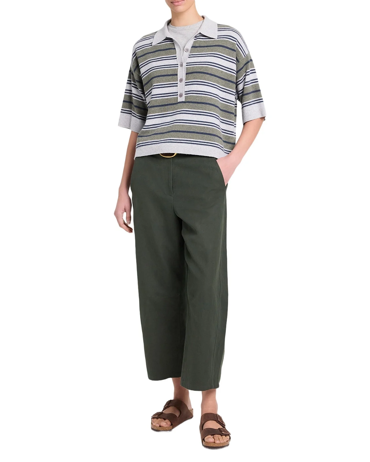TWP Striped Short-Sleeve Polo Sweater