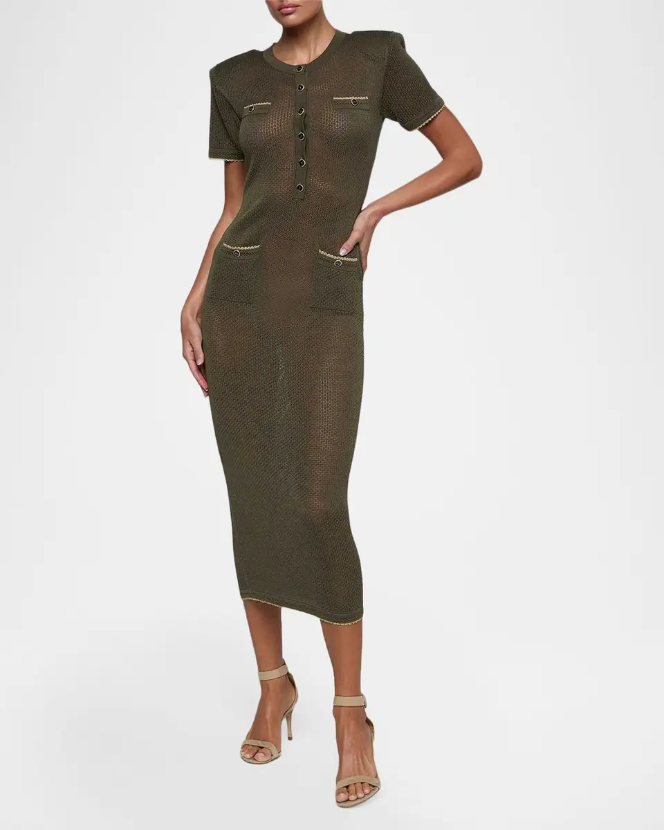 L'Agence Mel Short-Sleeve Open-Knit Midi Dress | Thumbnail 2 L'Agence Mel Short-Sleeve Open-Knit Midi Dress | Thumbnail 2