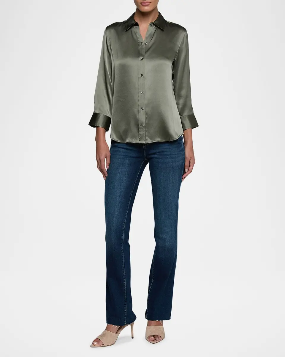 L'Agence Dani Silk Satin 3/4-Sleeve Button-Down Blouse | Thumbnail 2 L'Agence Dani Silk Satin 3/4-Sleeve Button-Down Blouse | Thumbnail 2