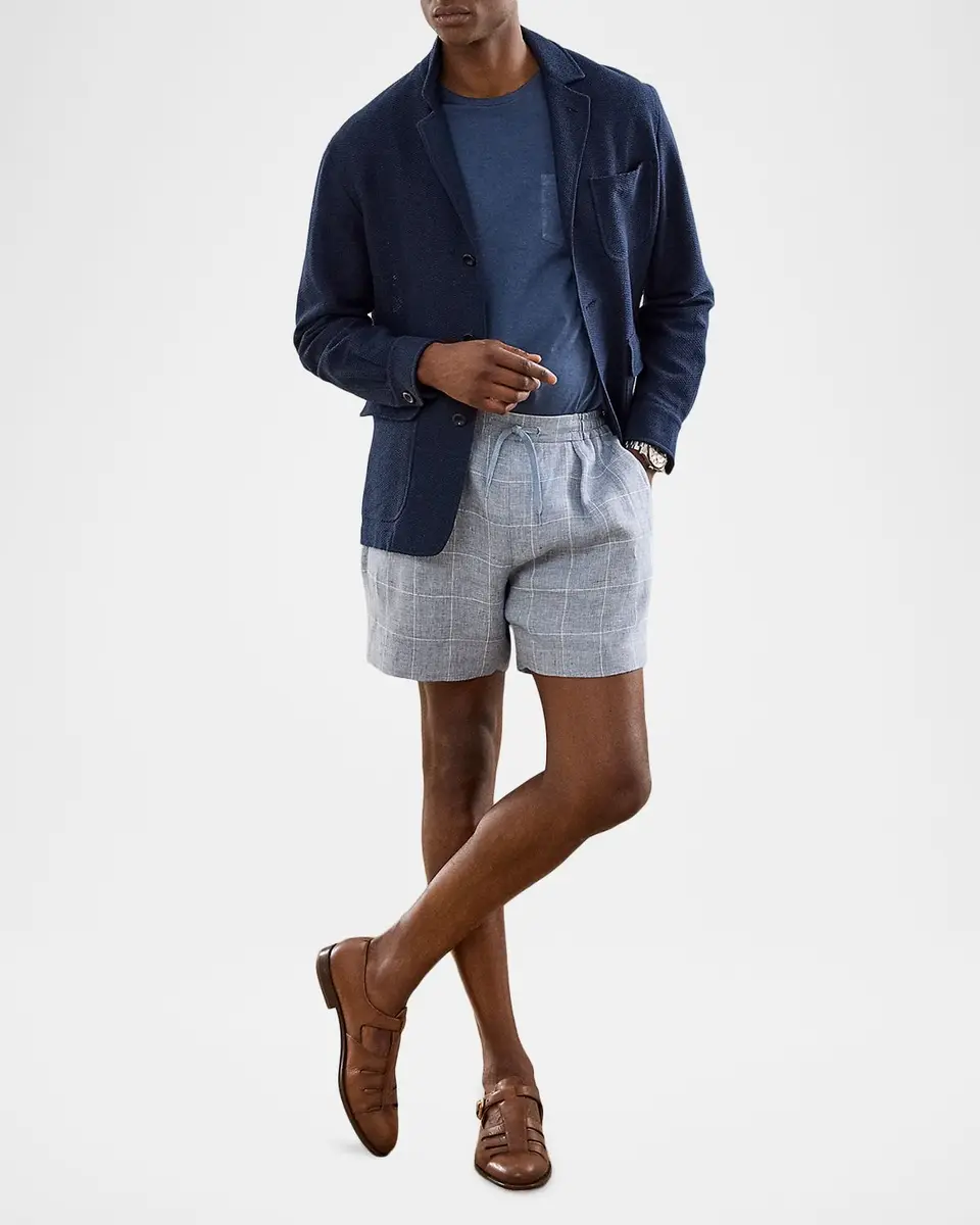 Ralph Lauren Purple Label Men's Hand-Tailored Windowpane Linen Shorts | Thumbnail 2 Ralph Lauren Purple Label Men's Hand-Tailored Windowpane Linen Shorts | Thumbnail 2
