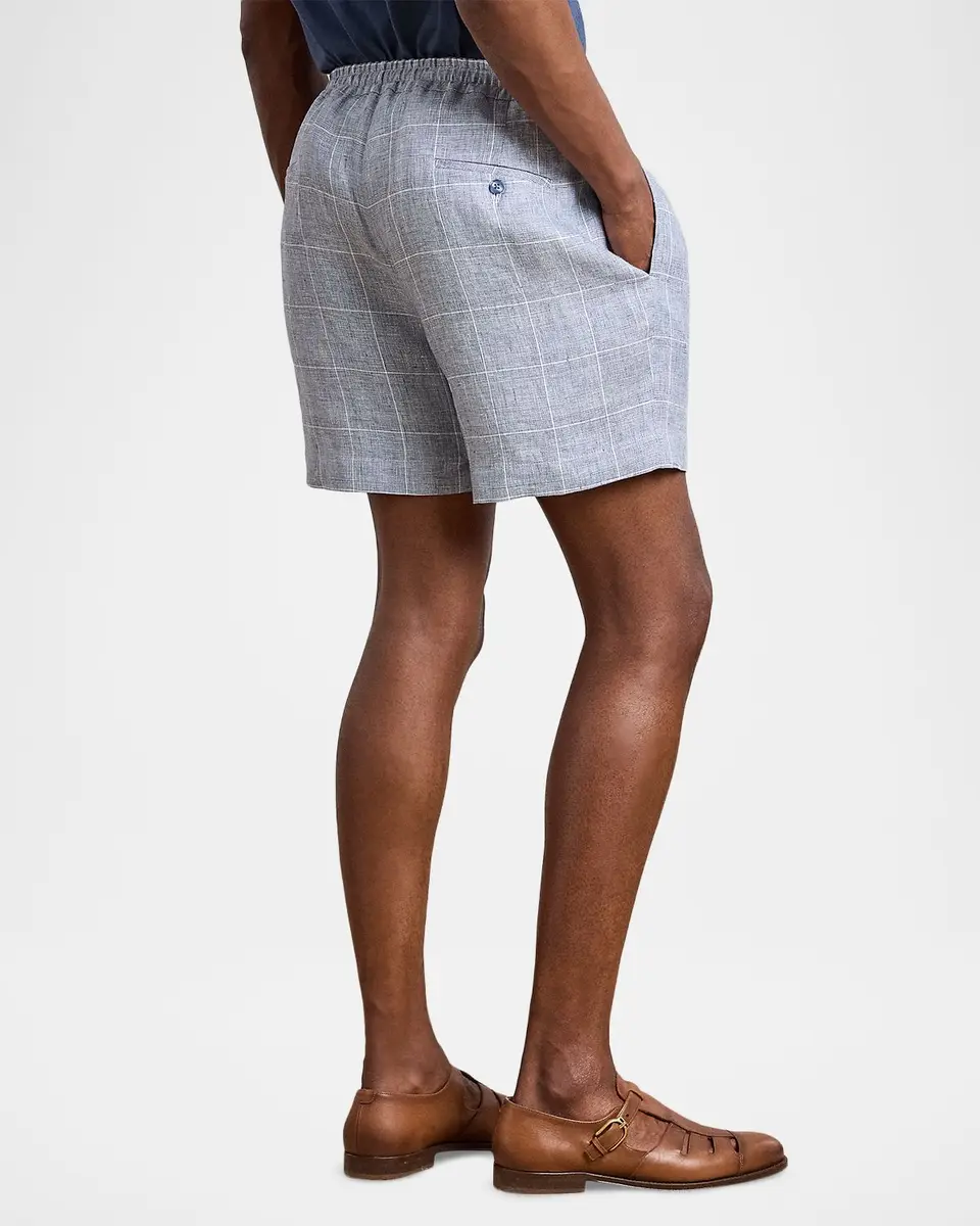 Ralph Lauren Purple Label Men's Hand-Tailored Windowpane Linen Shorts | Thumbnail 3 Ralph Lauren Purple Label Men's Hand-Tailored Windowpane Linen Shorts | Thumbnail 3