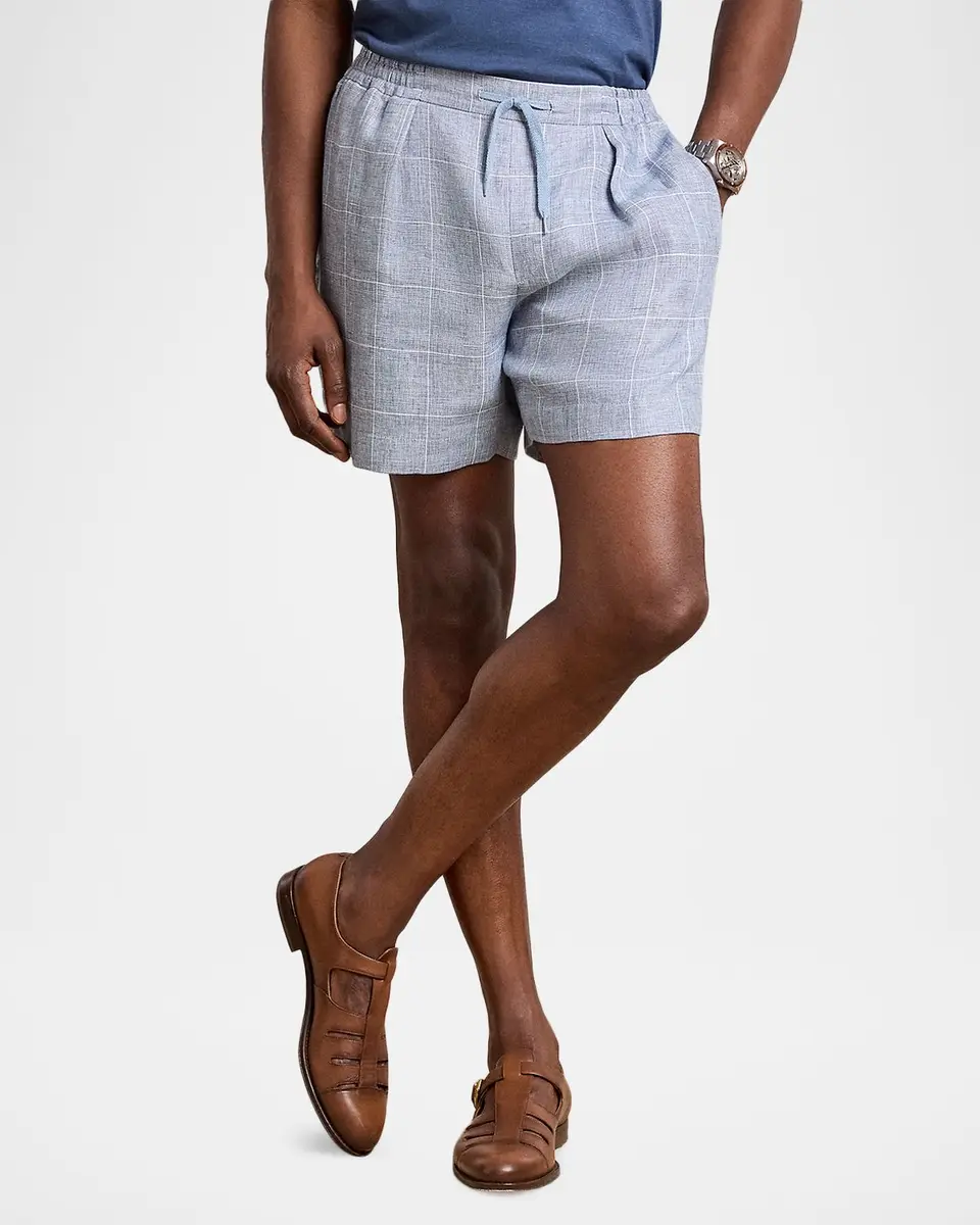 Ralph Lauren Purple Label Men's Hand-Tailored Windowpane Linen Shorts | Thumbnail 4 Ralph Lauren Purple Label Men's Hand-Tailored Windowpane Linen Shorts | Thumbnail 4