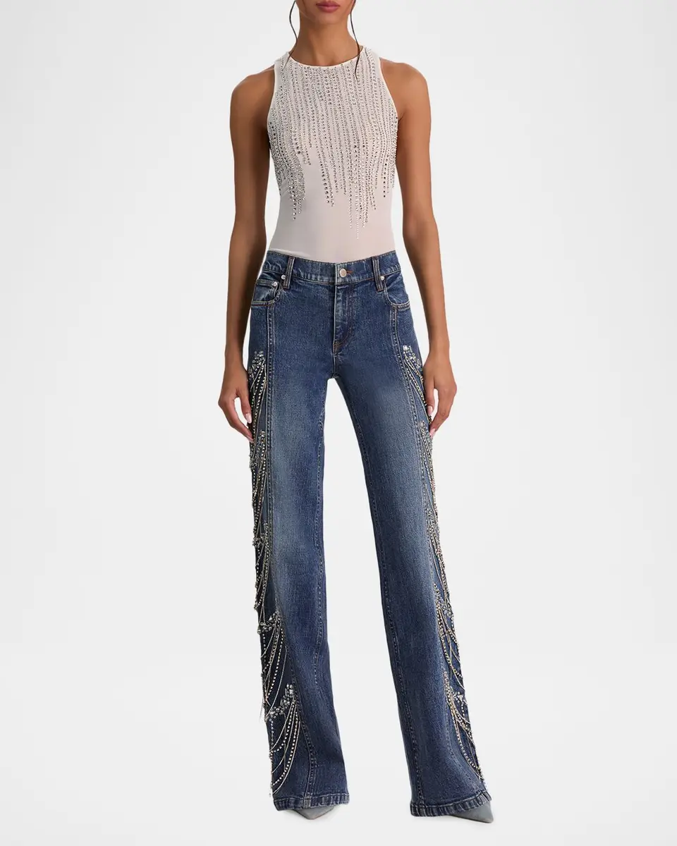 Alice + Olivia Roxie Low-Rise Embellished Jeans | Thumbnail 2 Alice + Olivia Roxie Low-Rise Embellished Jeans | Thumbnail 2