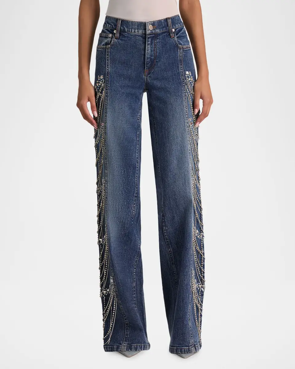 Alice + Olivia Roxie Low-Rise Embellished Jeans | Thumbnail 4 Alice + Olivia Roxie Low-Rise Embellished Jeans | Thumbnail 4