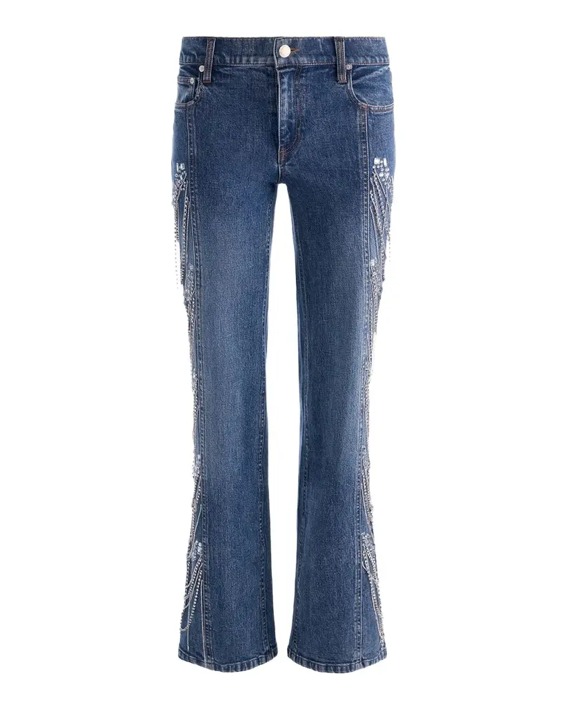 Alice + Olivia Roxie Low-Rise Embellished Jeans | Image 1 Alice + Olivia Roxie Low-Rise Embellished Jeans | Image 1