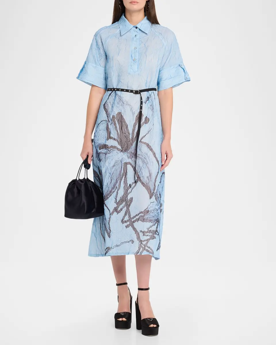 LOVEBIRDS Serenza Crinkled Floral-Print Silk Midi Shirtdress | Thumbnail 2
