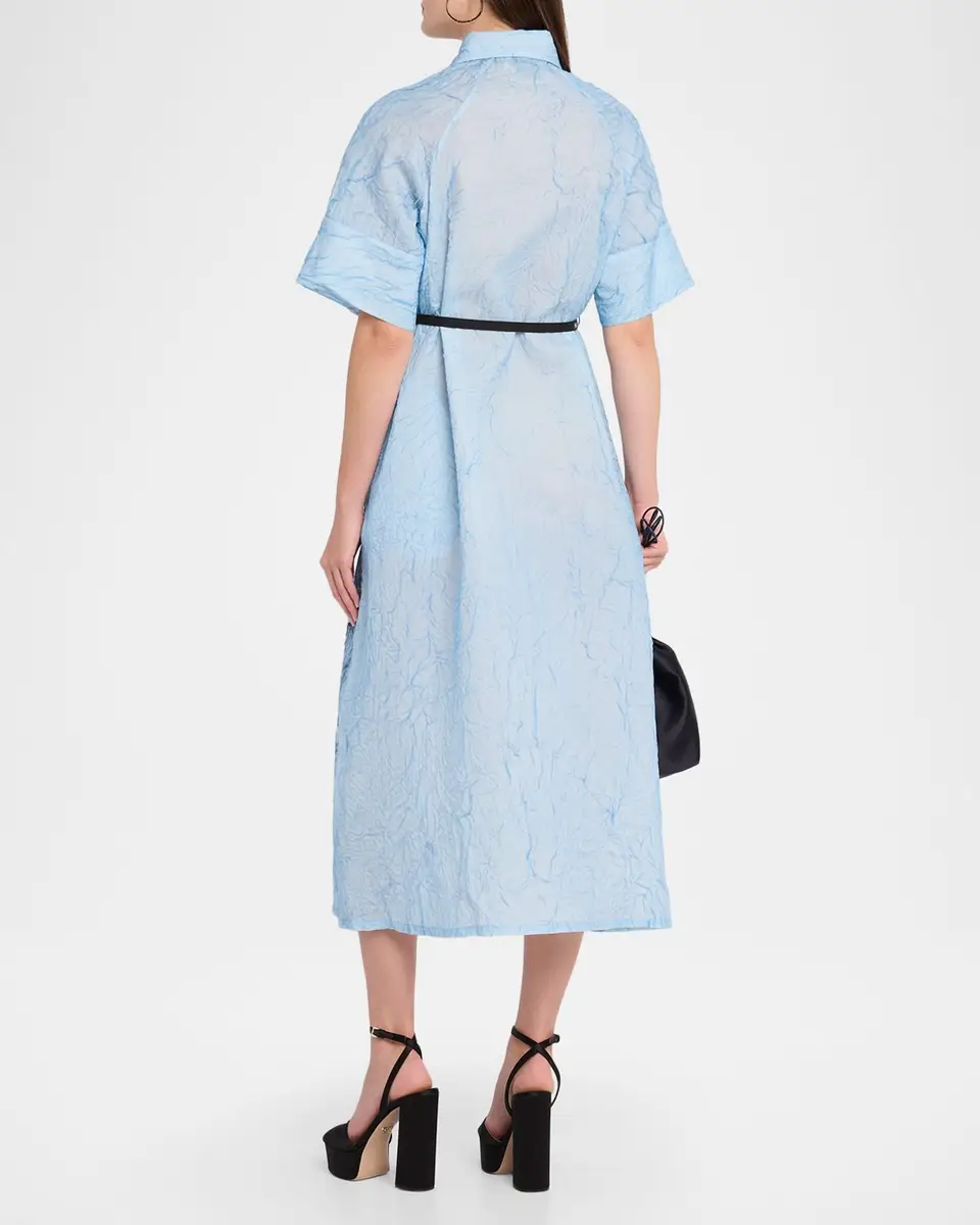 LOVEBIRDS Serenza Crinkled Floral-Print Silk Midi Shirtdress | Thumbnail 3