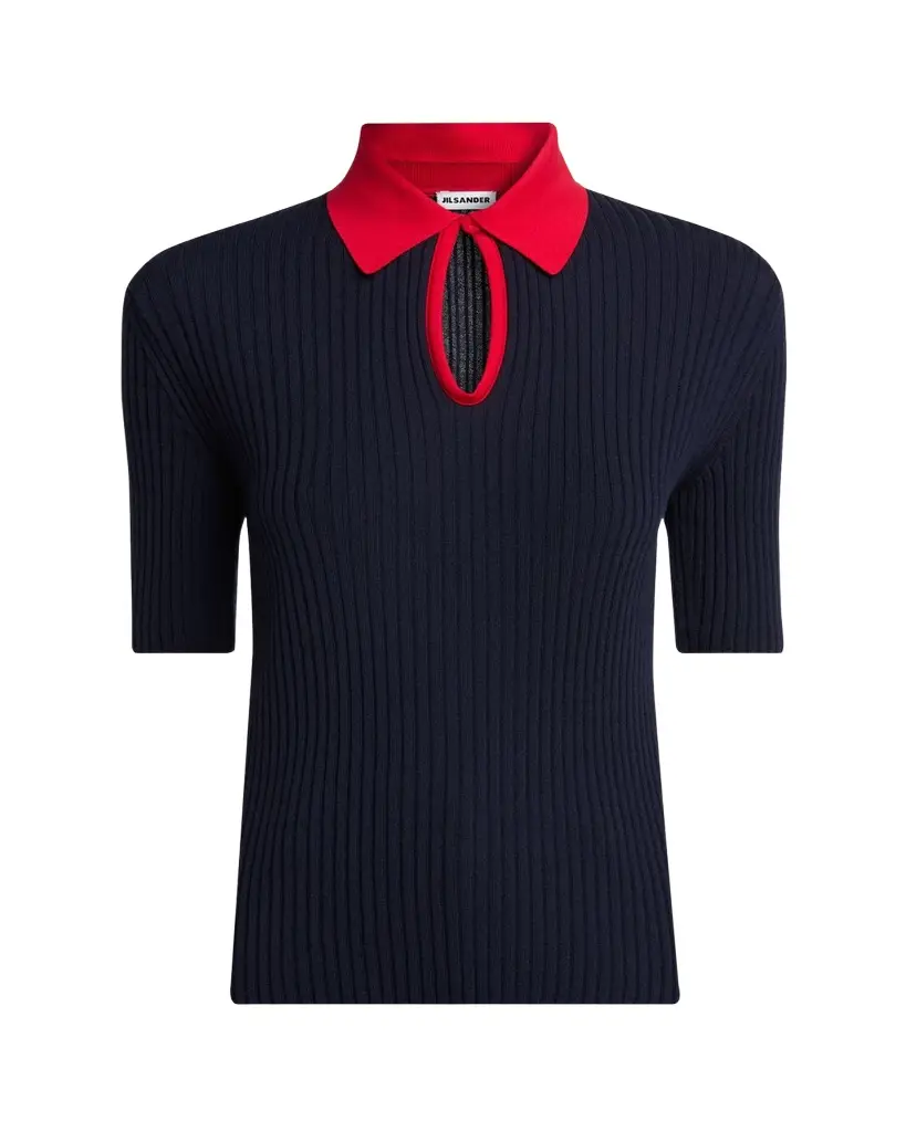 Jil Sander Short-Sleeve Button-Keyhole Polo Shirt | Image 1 Jil Sander Short-Sleeve Button-Keyhole Polo Shirt | Image 1