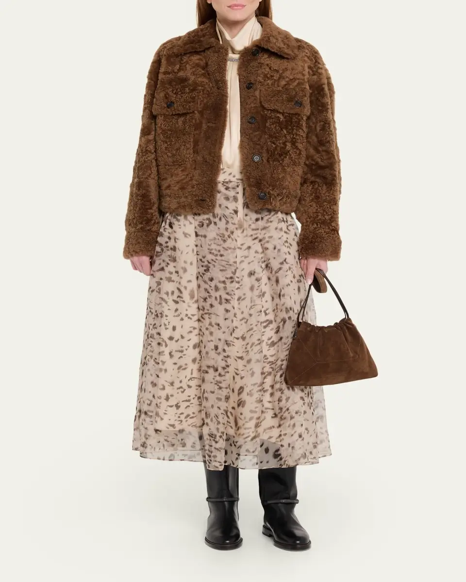 Brunello Cucinelli Printed Silk A-Line Midi Skirt | Thumbnail 2