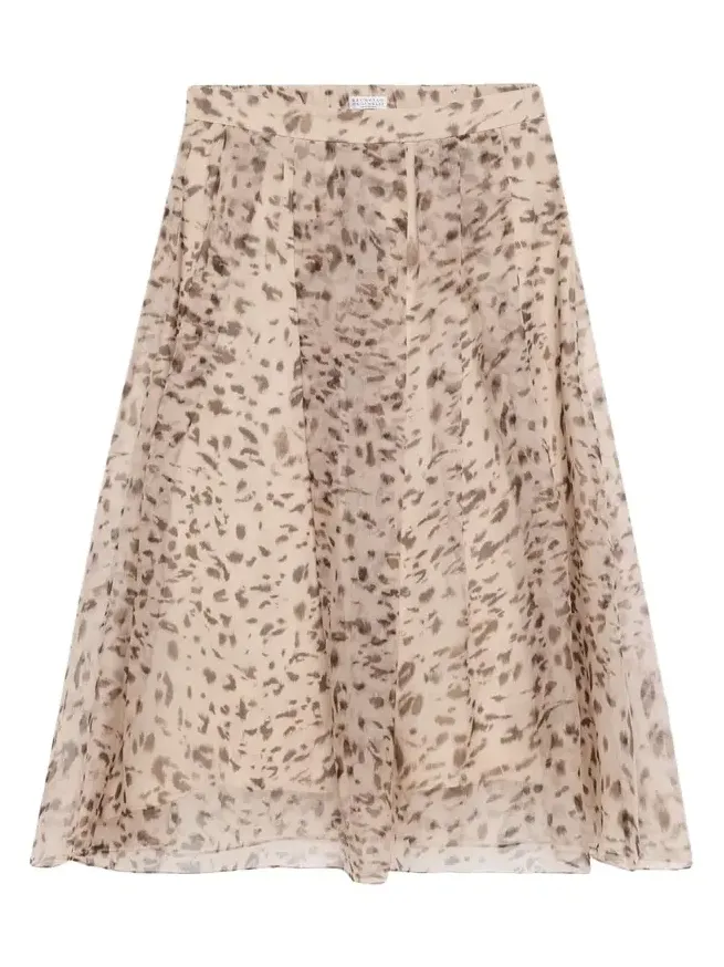 Printed Silk A-Line Midi Skirt
