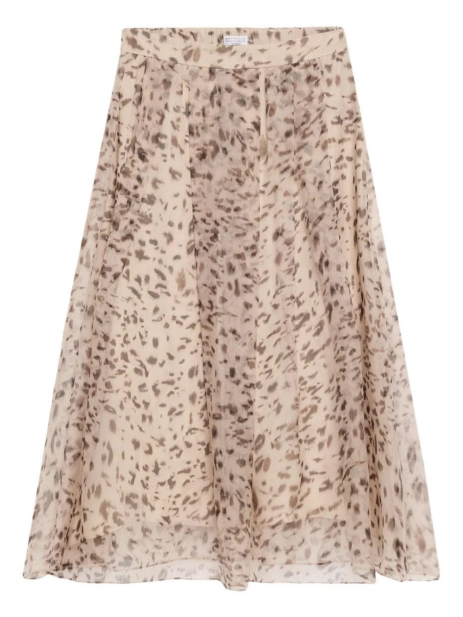 Printed Silk A-Line Midi Skirt