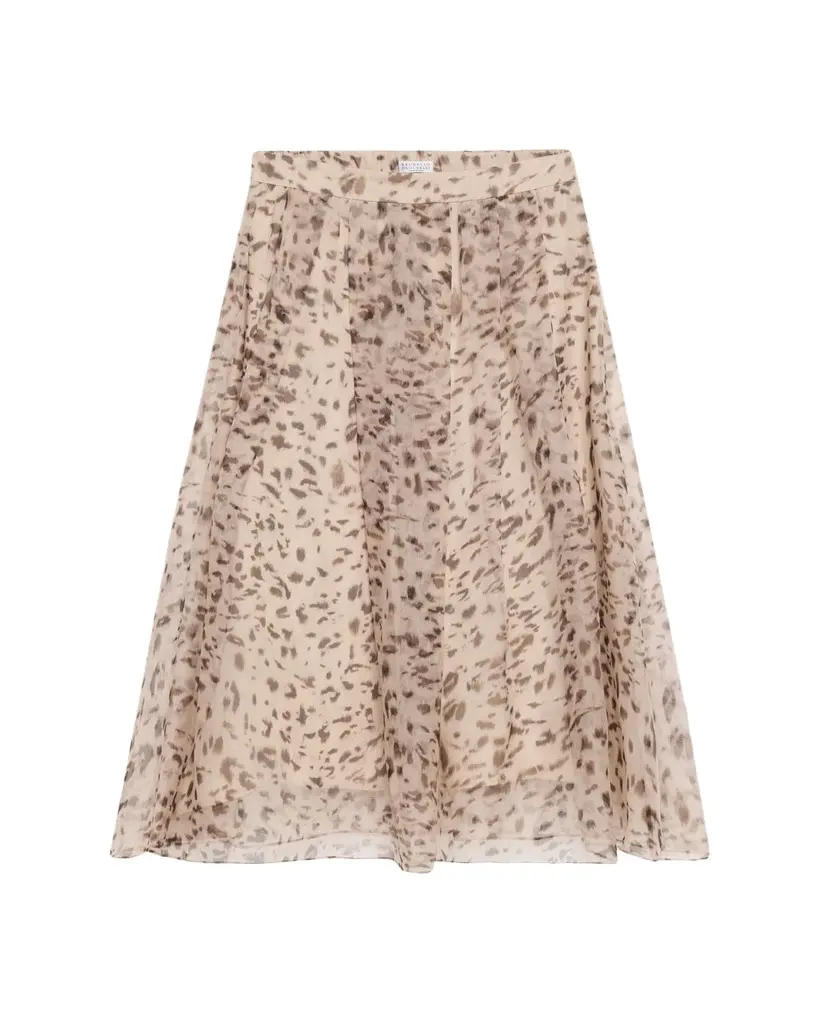 Brunello Cucinelli Printed Silk A-Line Midi Skirt | Image 1 Brunello Cucinelli Printed Silk A-Line Midi Skirt | Image 1