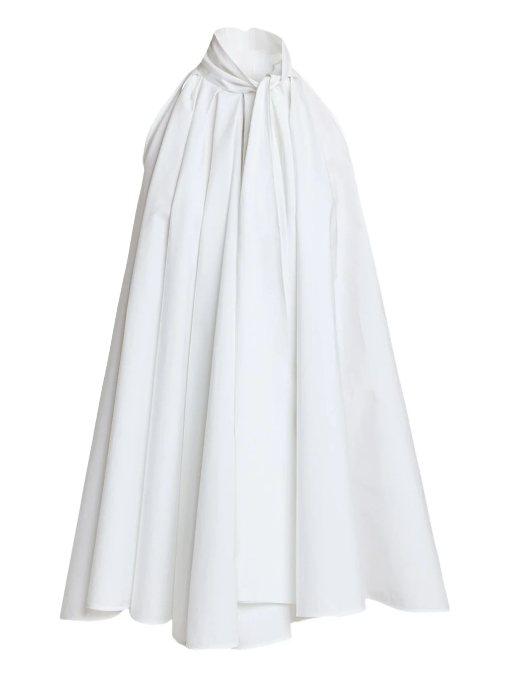 Sleeveless Bow-Neck Pleated Poplin Mini Dress