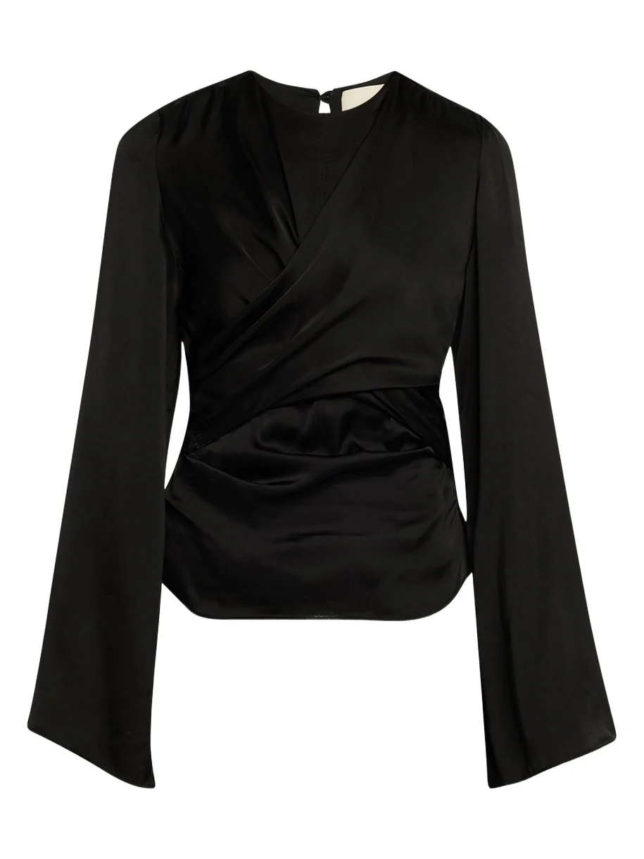 Neame Draped Satin Flare-Sleeve Top Neame Draped Satin Flare-Sleeve Top