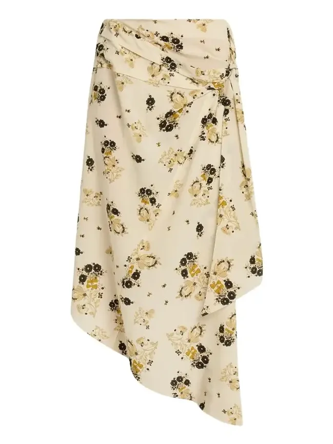 Faniry Floral Asymmetric Silk Skirt Faniry Floral Asymmetric Silk Skirt