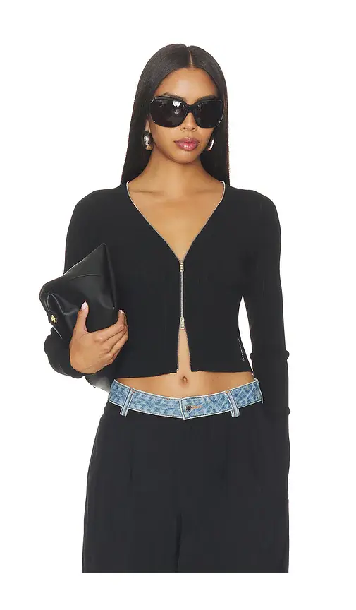 Alexander Wang Long Sleeve Pointelle Cardigan Zip Up | Image 1 Alexander Wang Long Sleeve Pointelle Cardigan Zip Up | Image 1