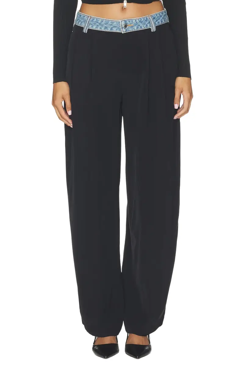 Mid Rise Pant With Denim Waistband Mid Rise Pant With Denim Waistband
