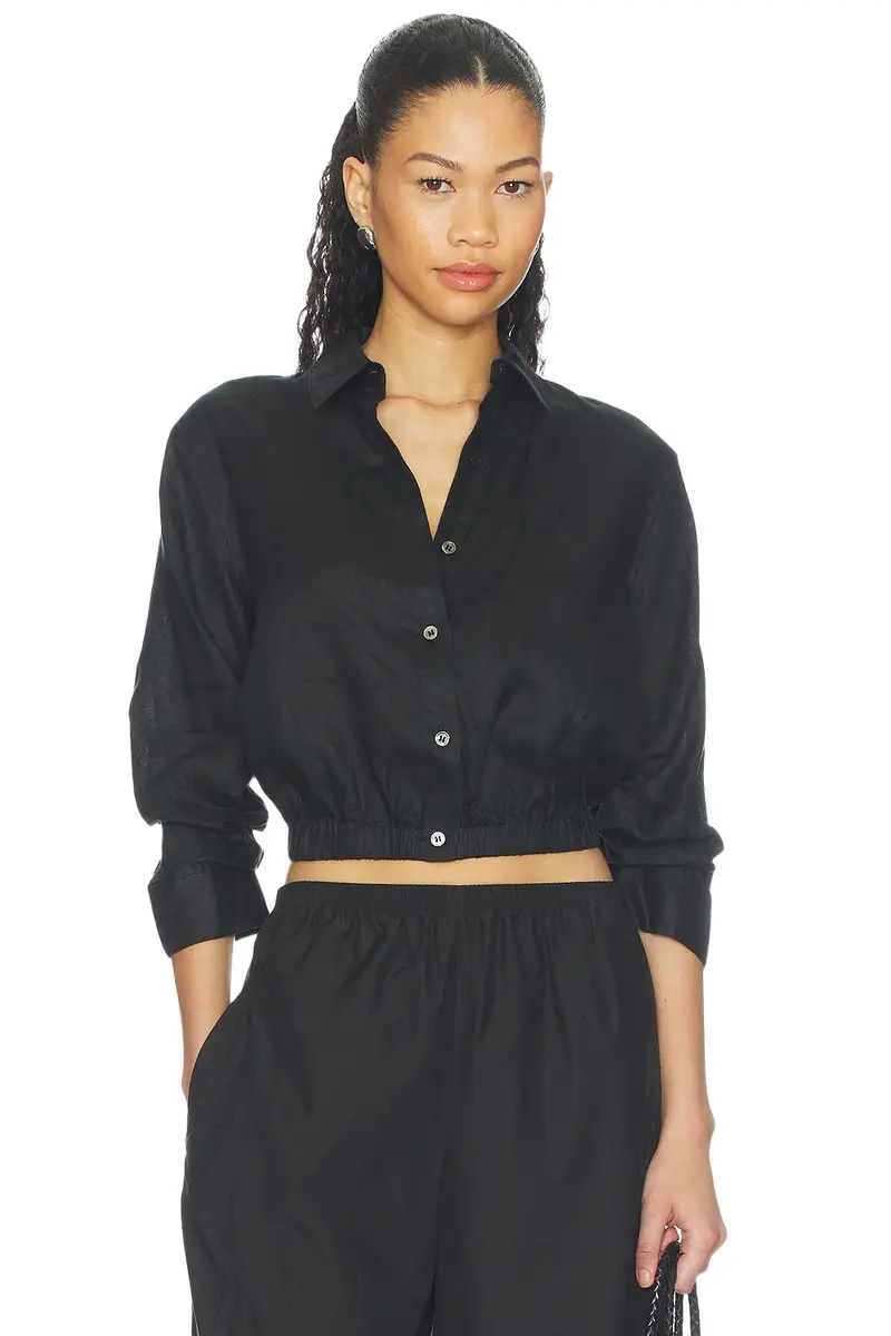 Linen Fixed Sleeve Cropped Shirt