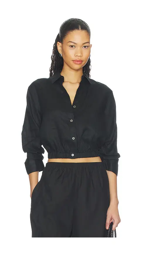 Theory Linen Fixed Sleeve Cropped Shirt | Image 1 Theory Linen Fixed Sleeve Cropped Shirt | Image 1