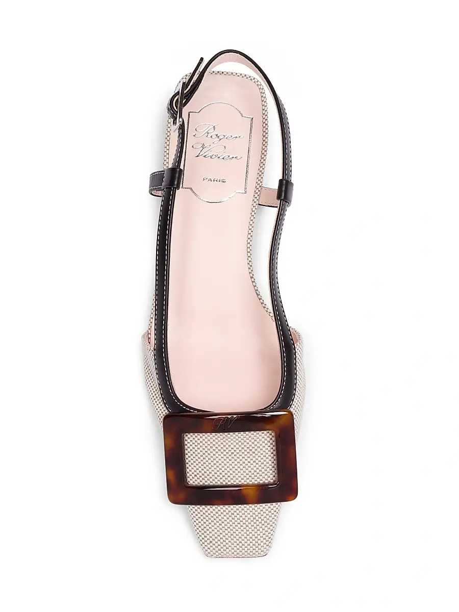 Roger Vivier Women's 25MM Cotton-Leather Slingback Pumps | Thumbnail 4