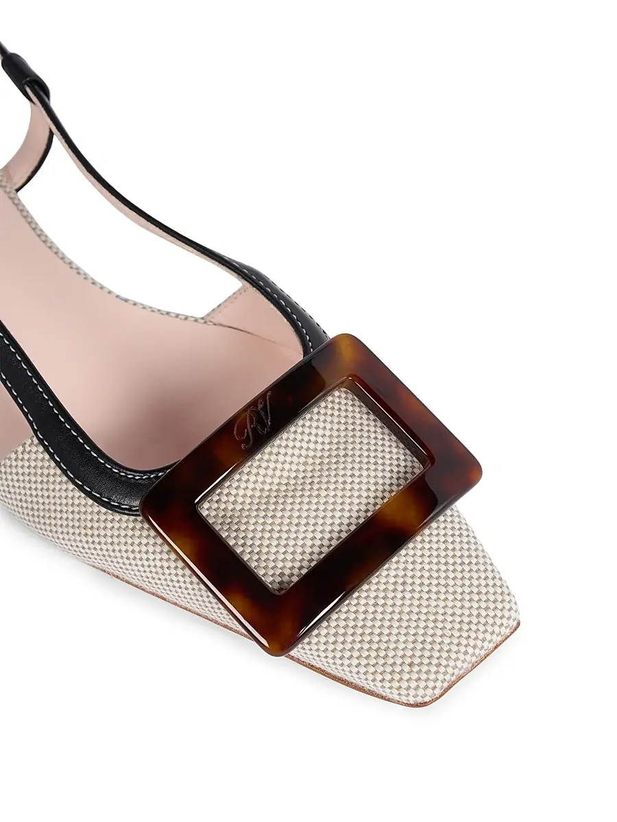 Roger Vivier Women's 25MM Cotton-Leather Slingback Pumps | Thumbnail 5