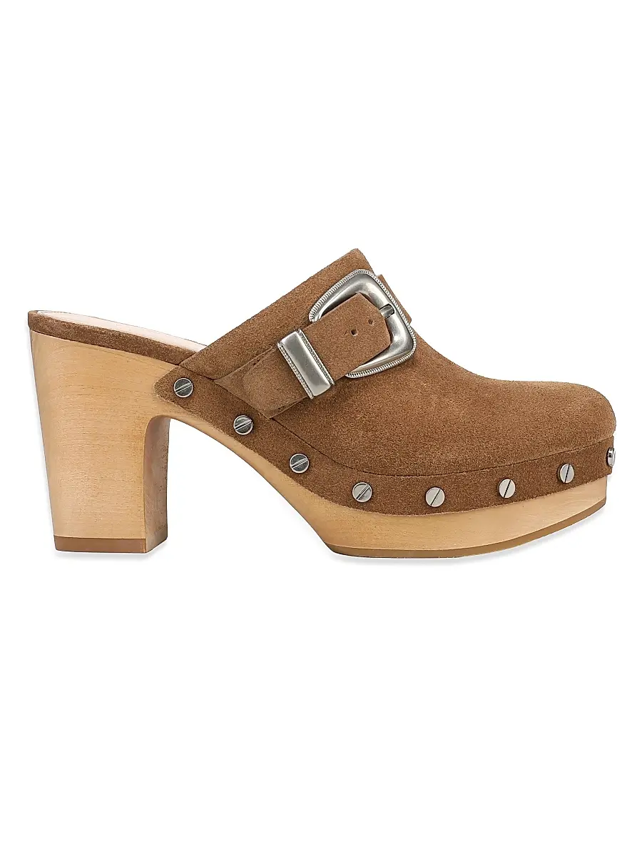 Veronica Beard Women's Larken 85MM Suede Clogs - Chestnut | Image 1 Veronica Beard Women's Larken 85MM Suede Clogs - Chestnut | Image 1