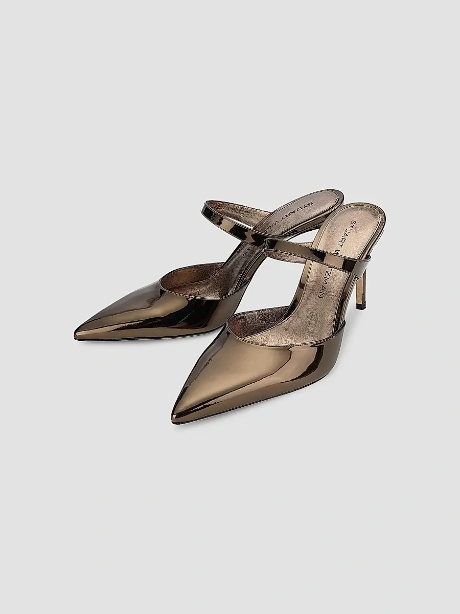 Stuart Weitzman Women's Stuart Power 85MM Patent Leather Mules | Thumbnail 2
