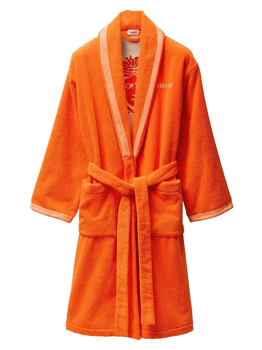 Versace Men's Jacquard Medusa Terry Robe - Orange White | Image 1 Versace Men's Jacquard Medusa Terry Robe - Orange White | Image 1