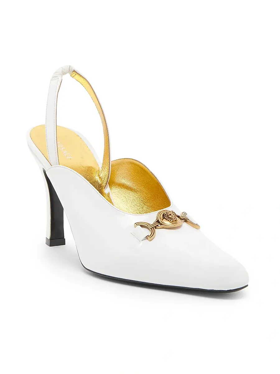 Versace Women's 90MM Medusa-Detail Leather Slingback Pumps | Thumbnail 2 Versace Women's 90MM Medusa-Detail Leather Slingback Pumps | Thumbnail 2