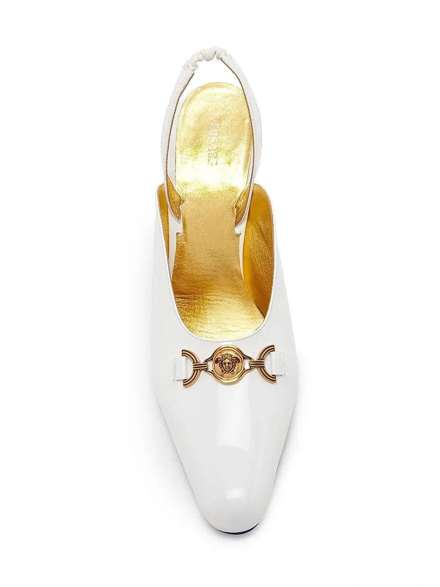 Versace Women's 90MM Medusa-Detail Leather Slingback Pumps | Thumbnail 4 Versace Women's 90MM Medusa-Detail Leather Slingback Pumps | Thumbnail 4
