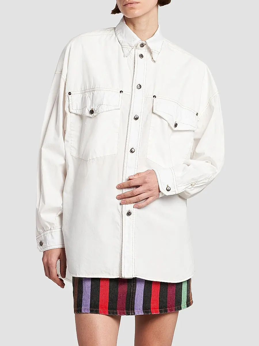 Versace Women's La Vacanza Cotton Poplin Utility Shirt | Thumbnail 3