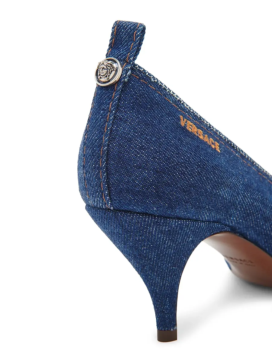 Versace Women's 65MM Denim Stiletto-Heel Pumps | Thumbnail 5