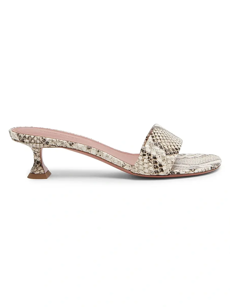 Amina Muaddi Women's Andreea 45MM Snake-Embossed Leather Mules - Natural Printed Snake | Image 1 Amina Muaddi Women's Andreea 45MM Snake-Embossed Leather Mules - Natural Printed Snake | Image 1