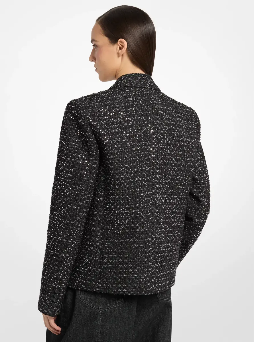 Michael Kors Collection Sequined Denim Tweed Cropped Blazer in Silver | Thumbnail 3 Michael Kors Collection Sequined Denim Tweed Cropped Blazer in Silver | Thumbnail 3
