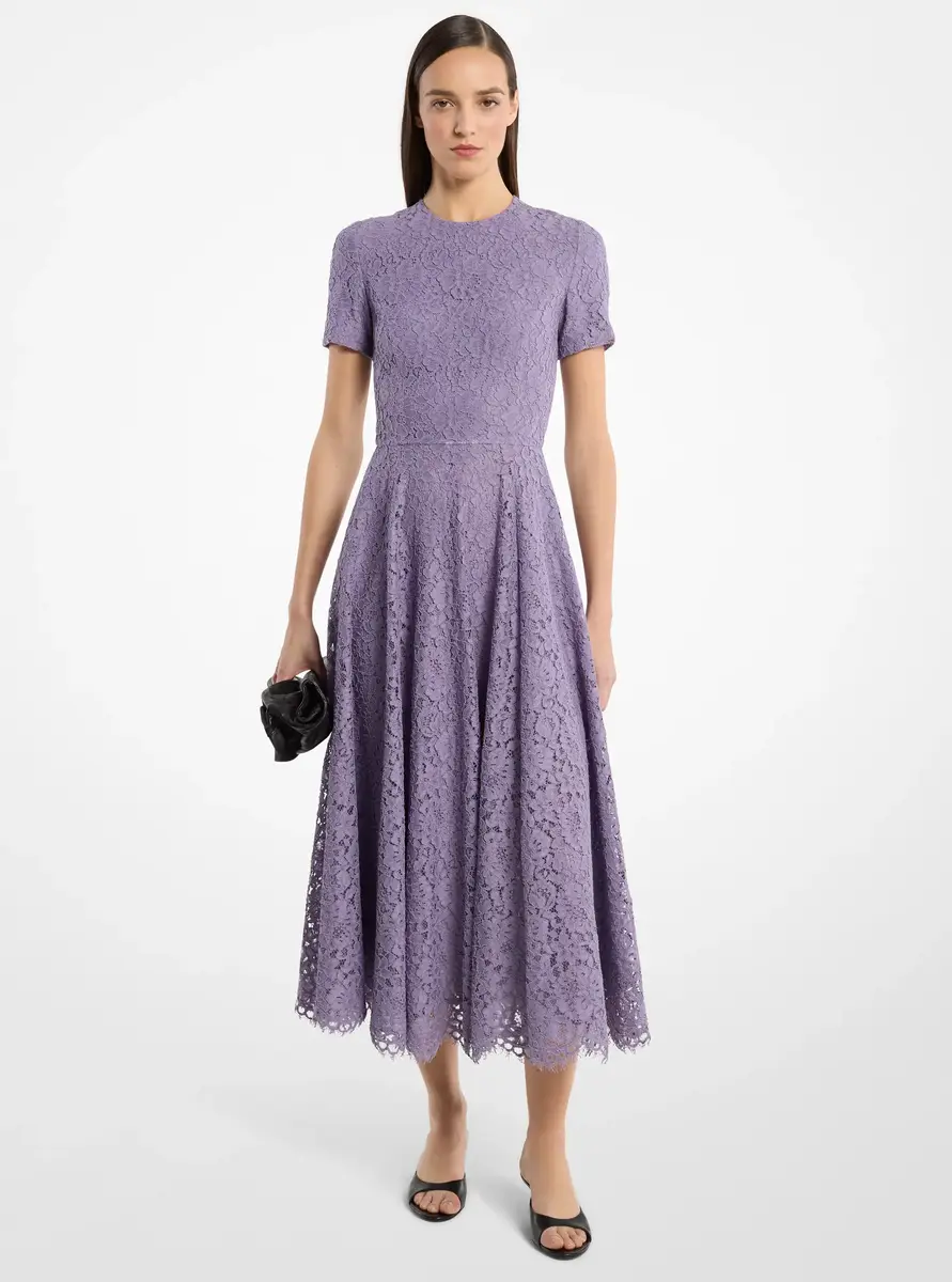 Michael Kors Collection Corded Floral Lace Dance Dress in Purple | Thumbnail 3