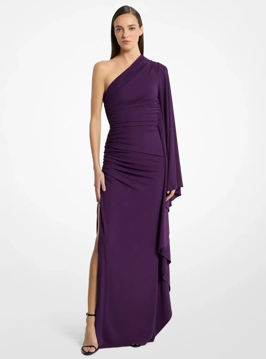 Michael Kors Collection Draped Matte Jersey One-Shoulder Gown in Purple | Thumbnail 2 Michael Kors Collection Draped Matte Jersey One-Shoulder Gown in Purple | Thumbnail 2