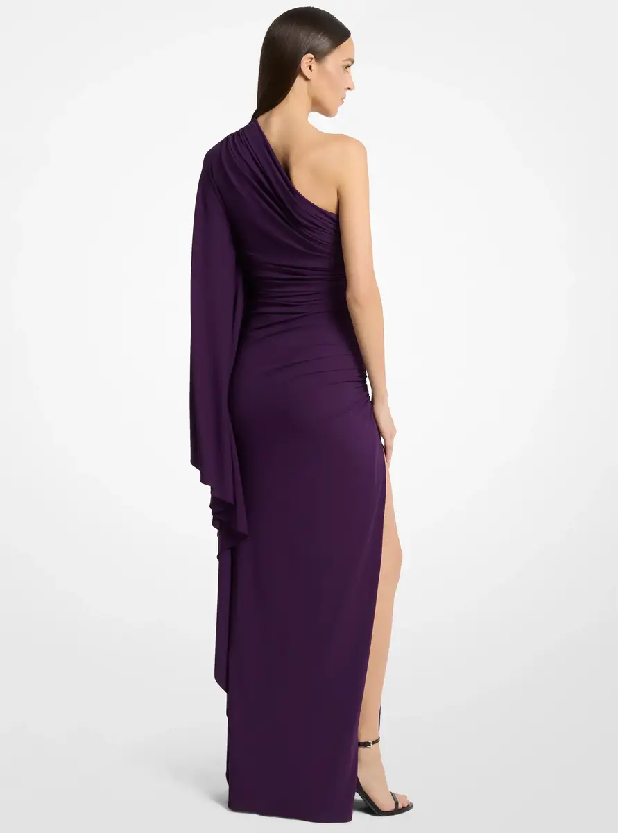 Michael Kors Collection Draped Matte Jersey One-Shoulder Gown in Purple | Thumbnail 3 Michael Kors Collection Draped Matte Jersey One-Shoulder Gown in Purple | Thumbnail 3