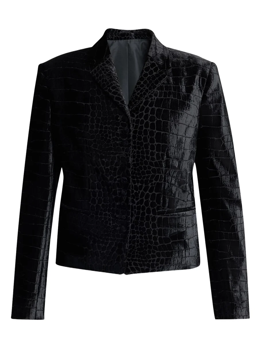 Croc-Embossed Velvet Single-Breasted Jacket