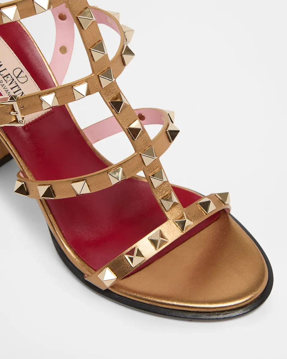 Valentino Garavani 90mm Rockstud Metallic Leather Block-Heel Sandals | Thumbnail 3 Valentino Garavani 90mm Rockstud Metallic Leather Block-Heel Sandals | Thumbnail 3