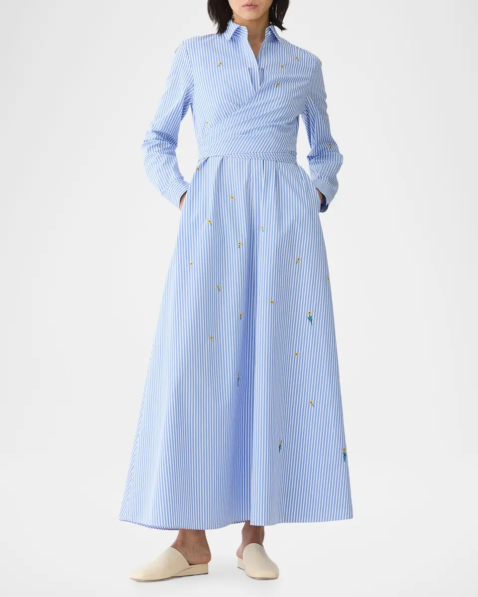 Lafayette 148 New York Striped Floral-Embroidered Maxi Shirtdress | Thumbnail 2